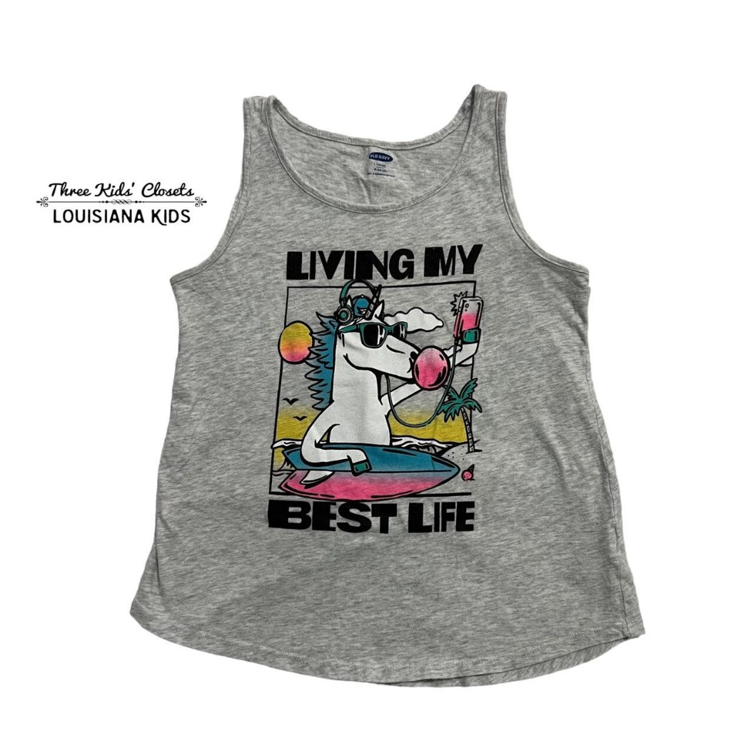 Old Navy L (10/12) Living My Best Life Unicorn Tank Top